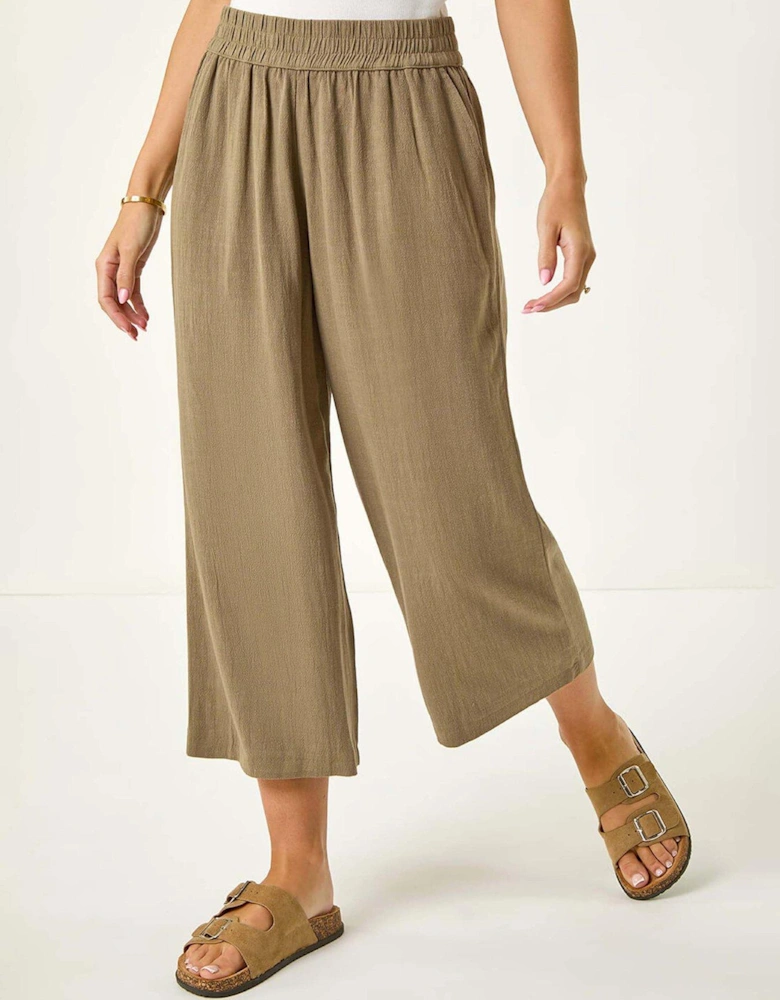 Petite Linen Mix Cropped Trouser - Khaki