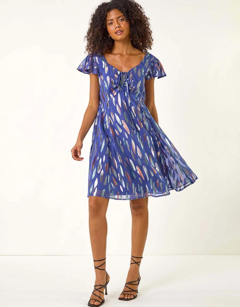 Dusk Foil Jacquard Midi Dress - Blue
