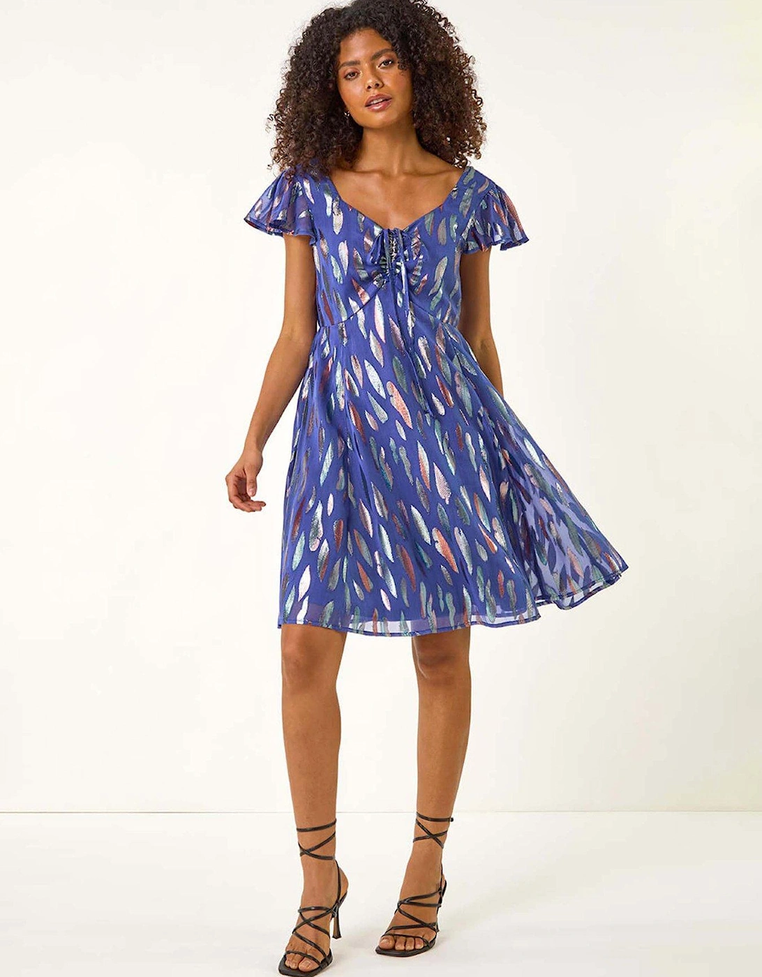 Dusk Foil Jacquard Midi Dress - Blue, 2 of 1