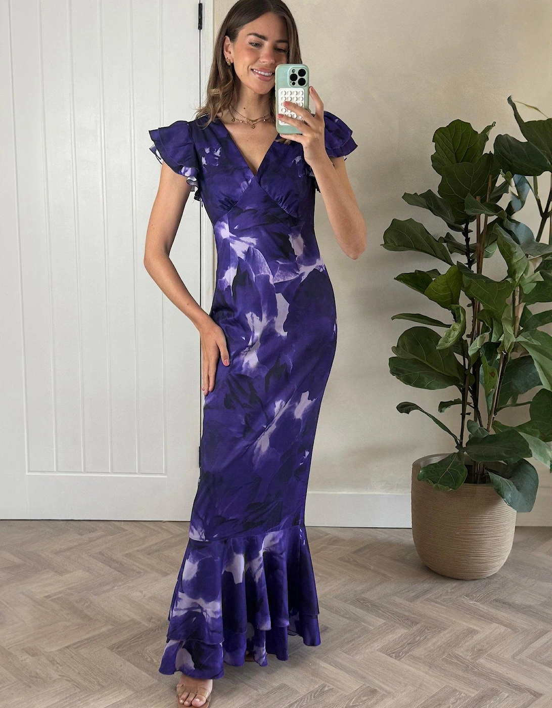 Ruffle V Neck Maxi Dress - Purple, 2 of 1