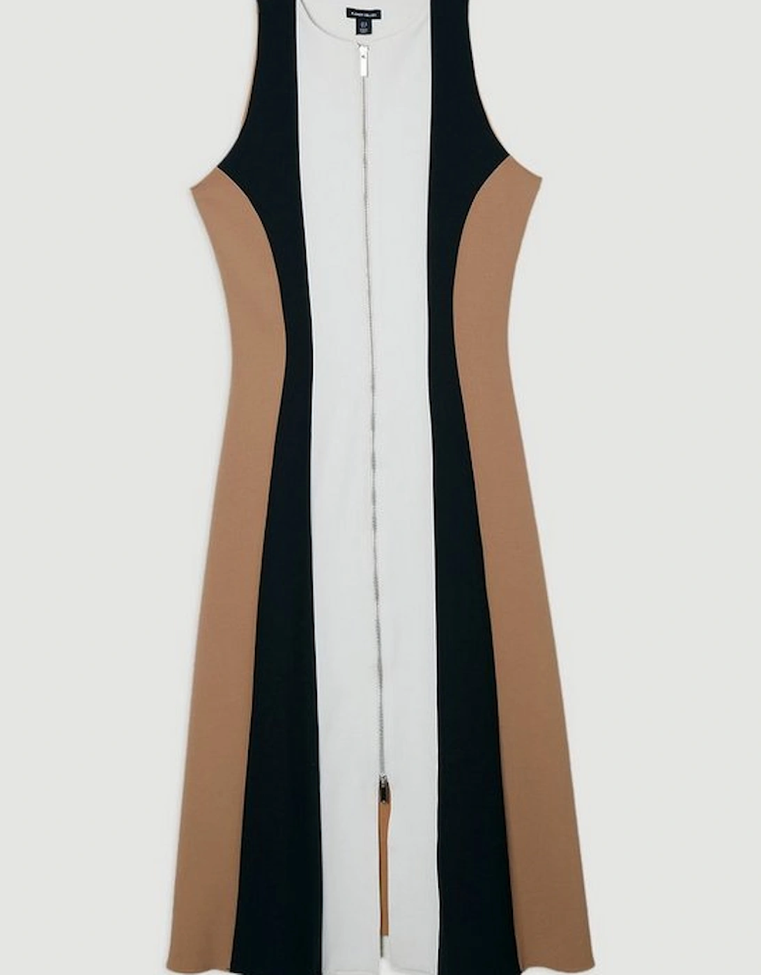 Compact Stretch Zip Through Colourblock Tailored Midi Dress