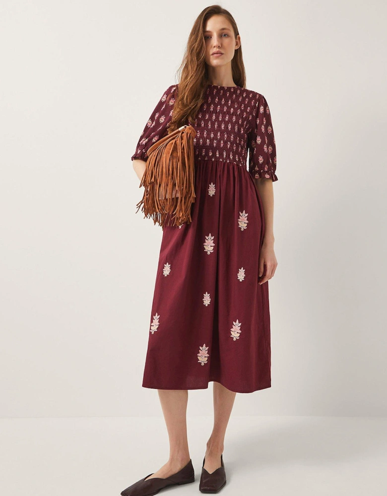 Laurie Print Fabric Mix Dress - Pink