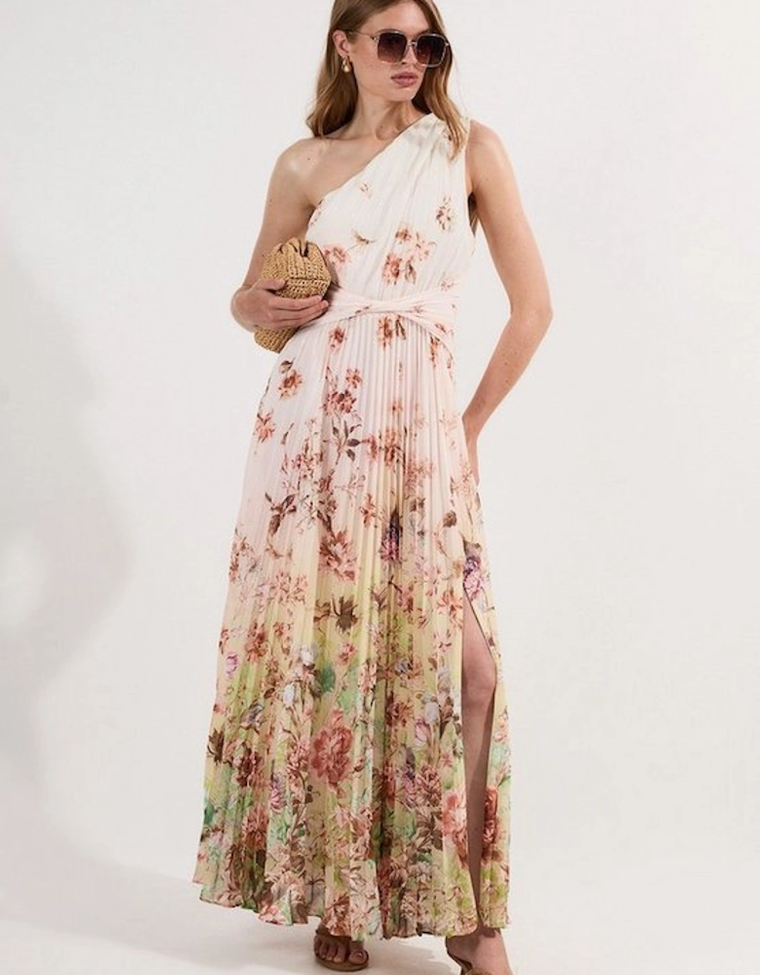 Floral Pleated Crinkle Cut Out Woven Maxi Dress, 5 of 4
