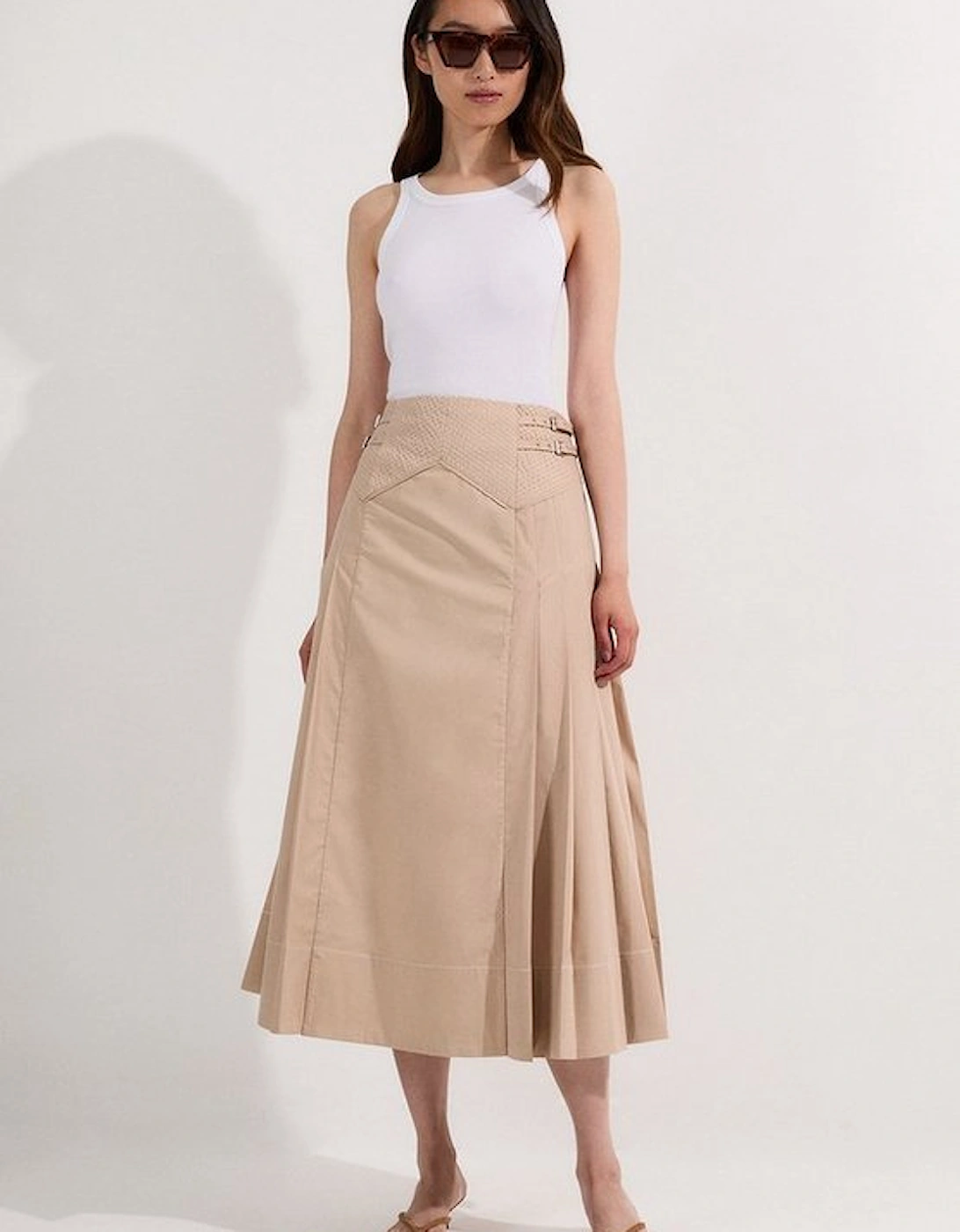 Cotton Poplin Top Stitch Detail Woven Pleat Skirt, 2 of 1