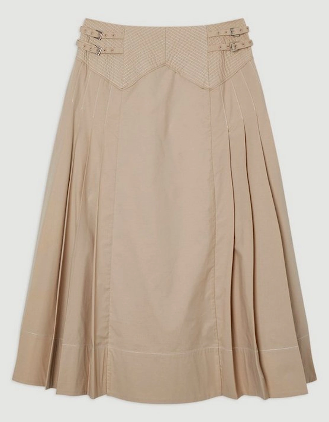 Cotton Poplin Top Stitch Detail Woven Pleat Skirt