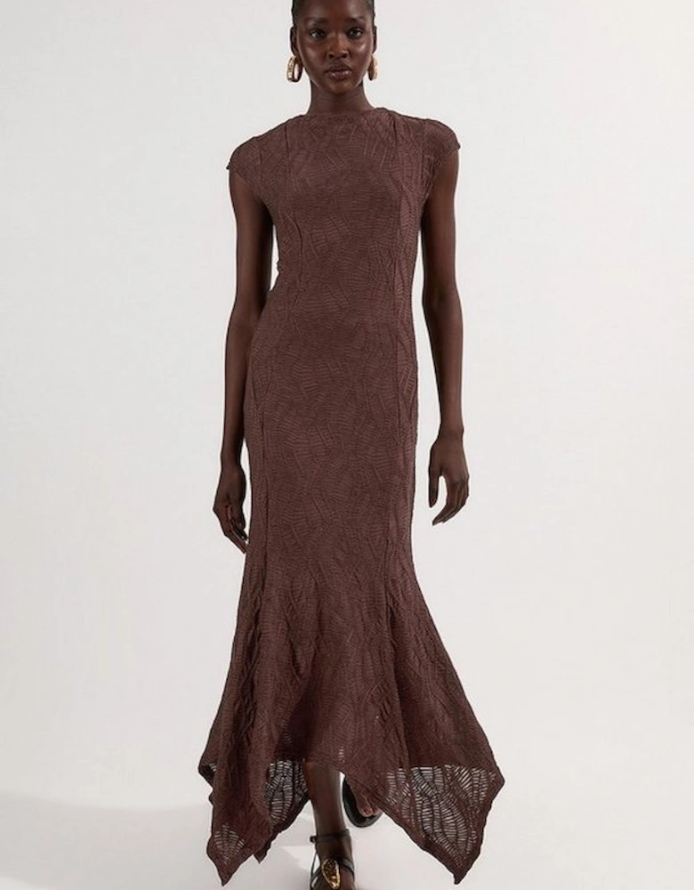 Textured Hanky Hem Short Sleeve Trim Detail Jersey Maxi Dress