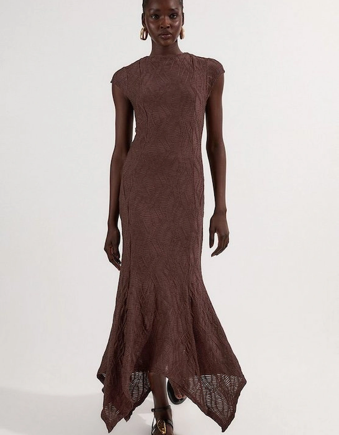 Textured Hanky Hem Short Sleeve Trim Detail Jersey Maxi Dress, 5 of 4