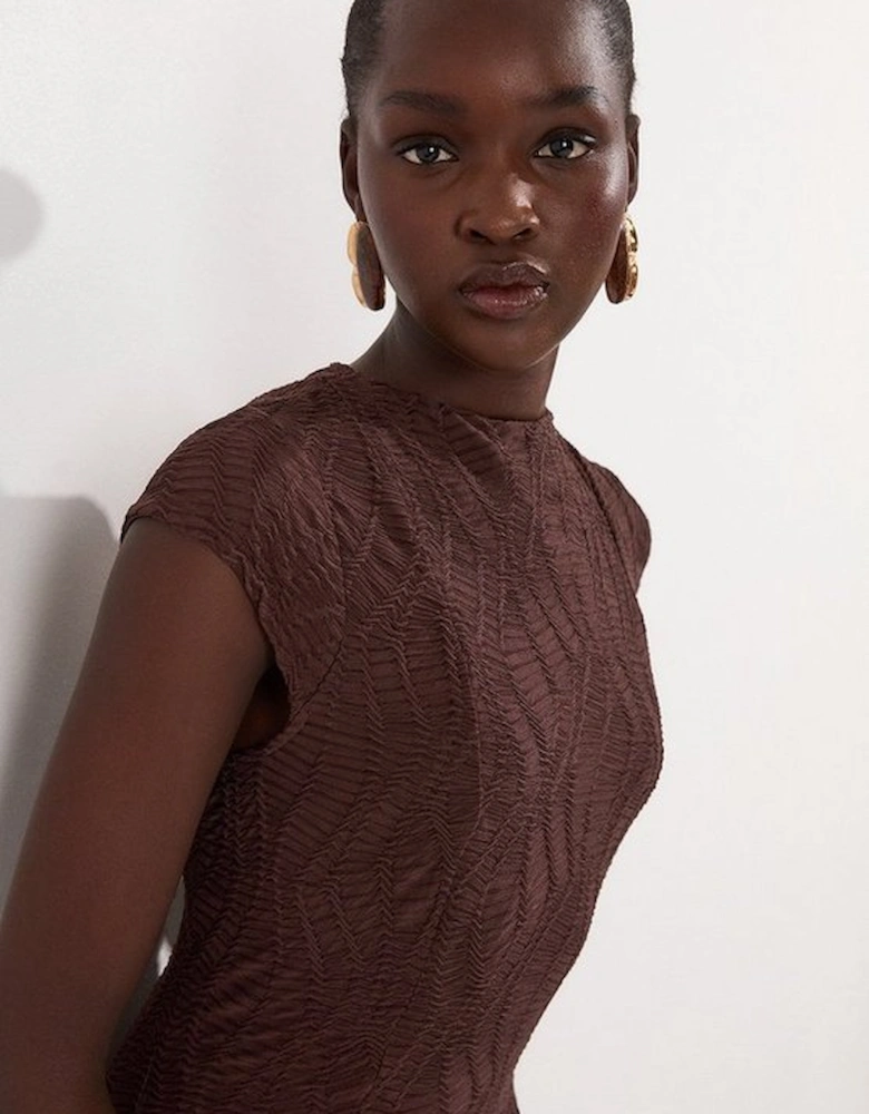 Textured Hanky Hem Short Sleeve Trim Detail Jersey Maxi Dress