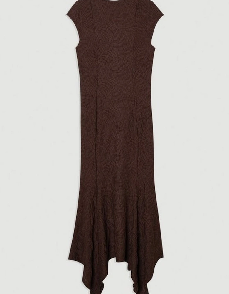Textured Hanky Hem Short Sleeve Trim Detail Jersey Maxi Dress