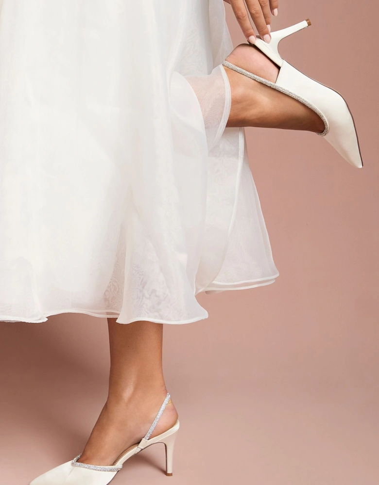 Bridal Wide Fit Sabrina Satin Diamante Trim Slingback High Stiletto Court Shoes
