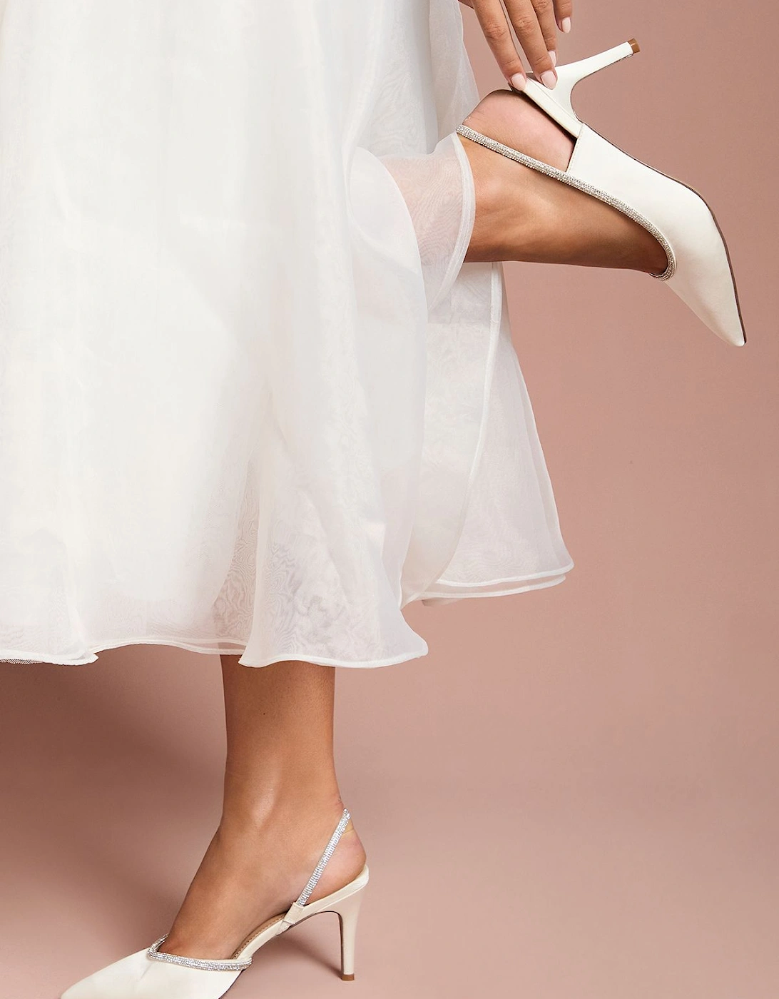 Bridal Wide Fit Sabrina Satin Diamante Trim Slingback High Stiletto Court Shoes, 2 of 1