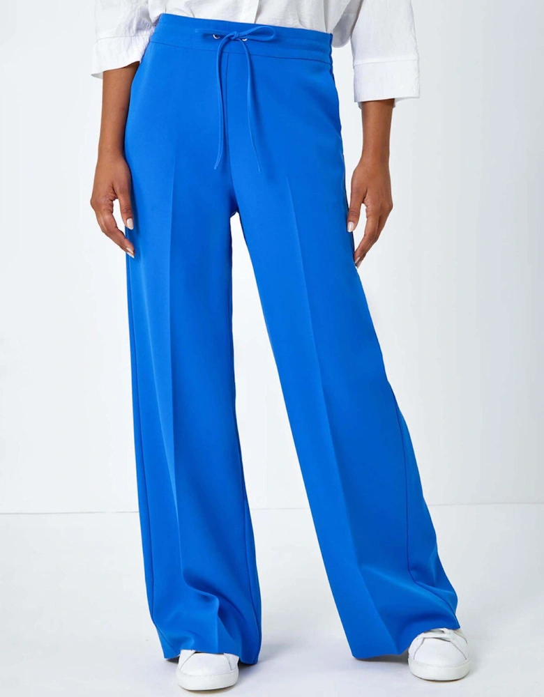 Wide Leg Elastic Waist Tie Front Trouser - Royal Blue