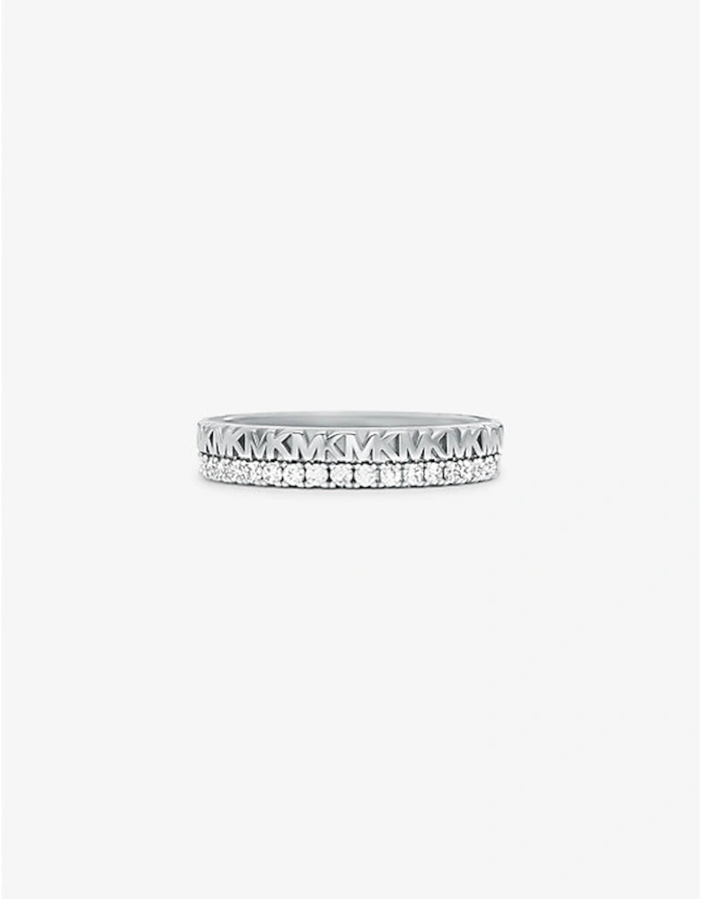 Precious Metal-Plated Sterling Silver Pavé Logo Ring