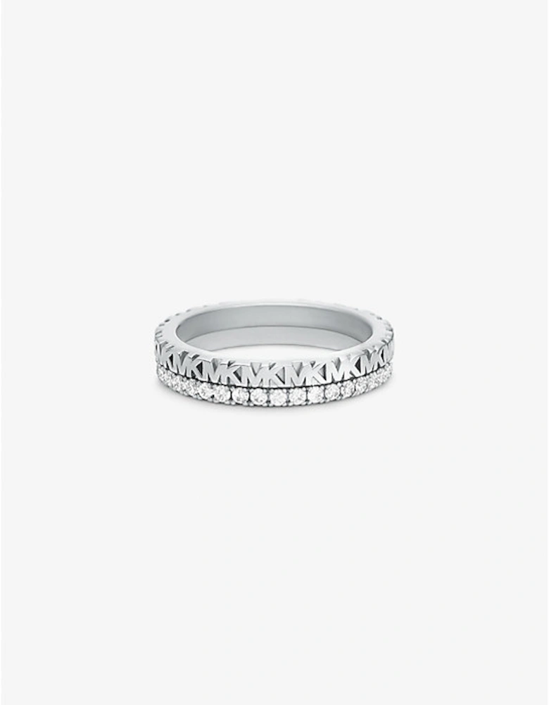 Precious Metal-Plated Sterling Silver Pavé Logo Ring