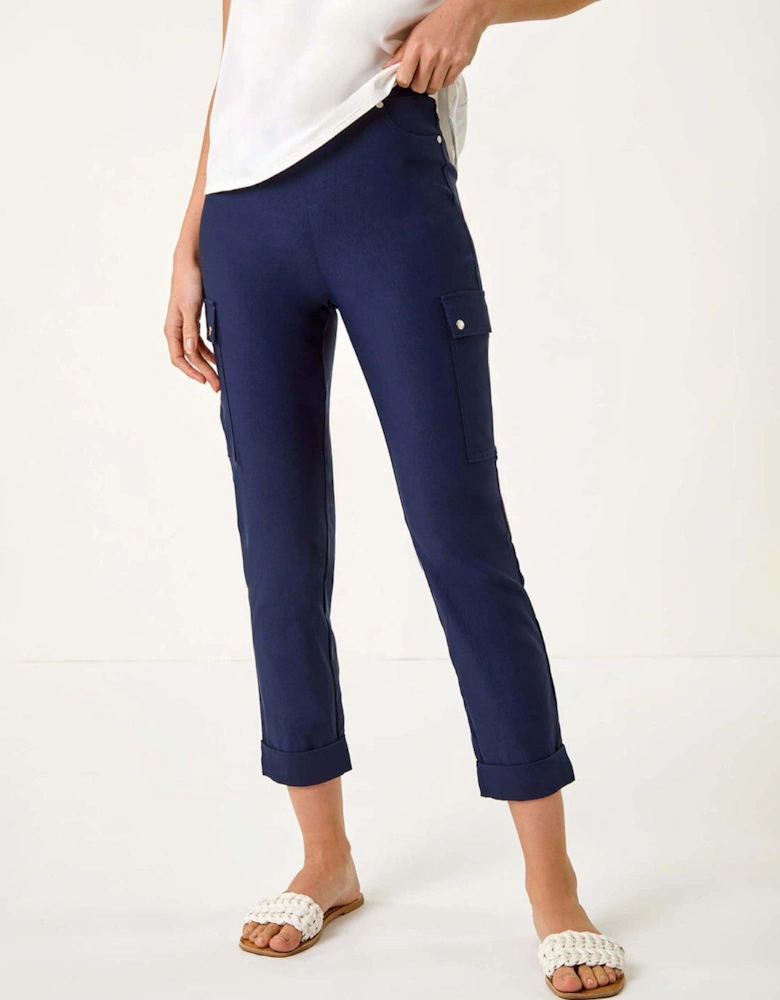 Turn Up Stretch Cargo Trousers - Navy
