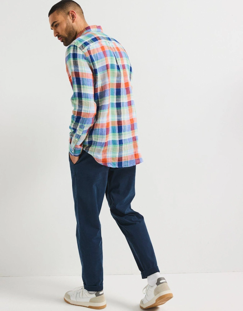 Regular Fit Linen Summer Madras Short Sleeve Shirt