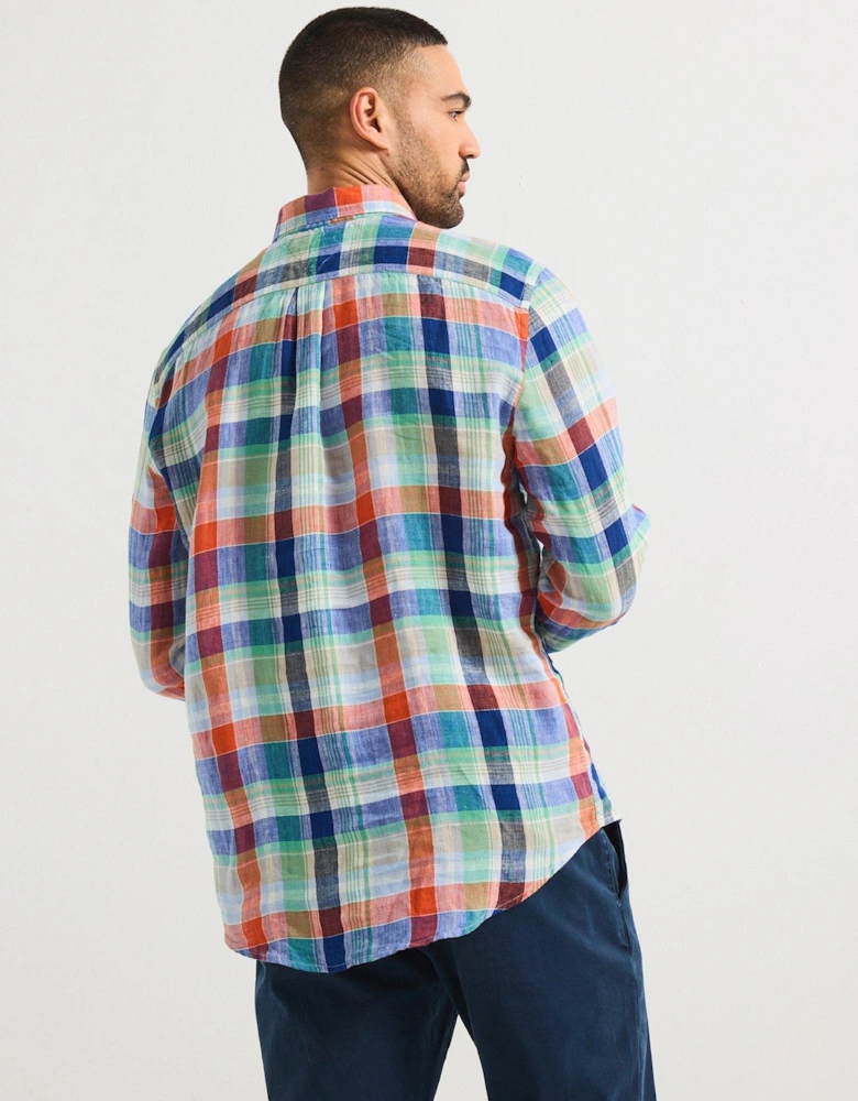 Regular Fit Linen Summer Madras Short Sleeve Shirt