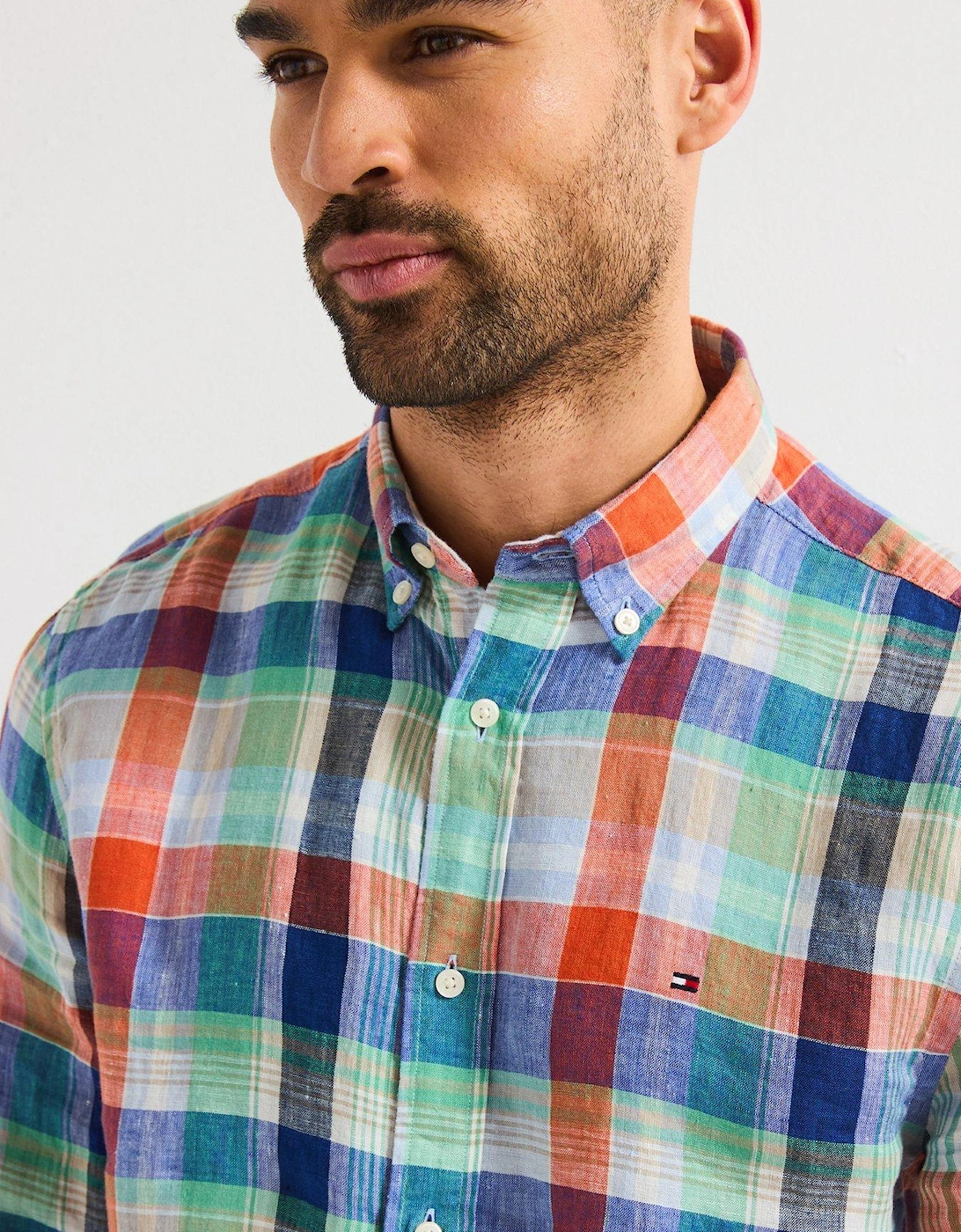 Regular Fit Linen Summer Madras Short Sleeve Shirt