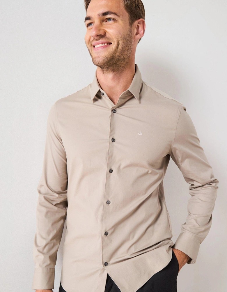 Poplin Stretch Slim Fit Shirt - Khaki