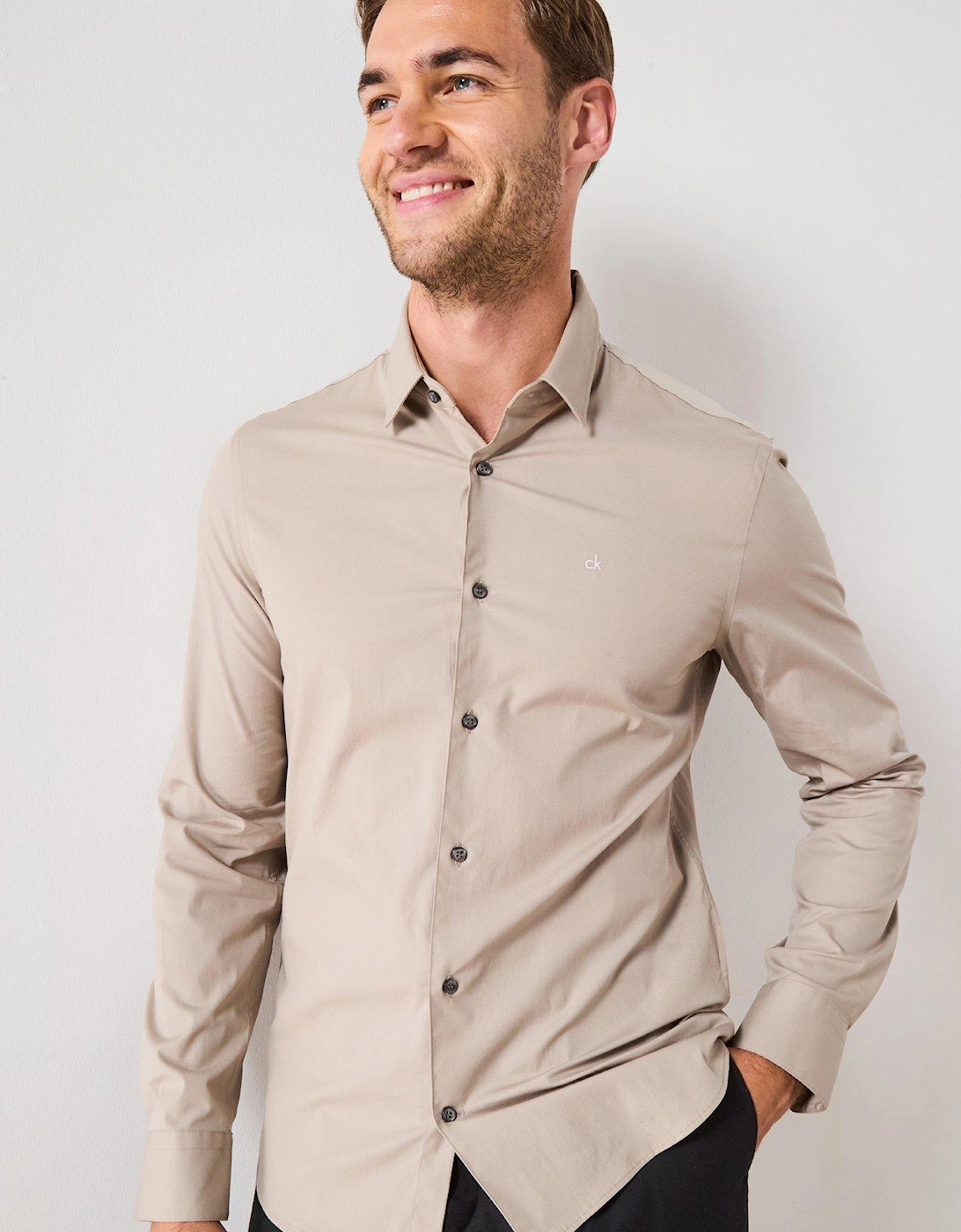 Poplin Stretch Slim Fit Shirt - Khaki, 2 of 1