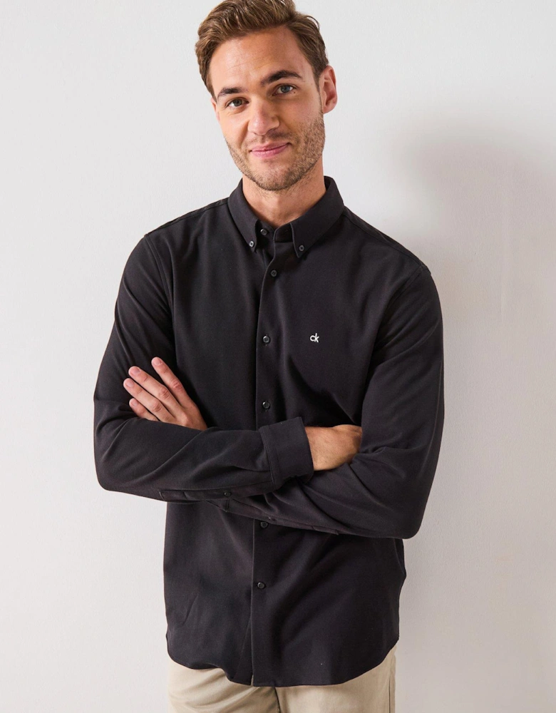 Pique Jersey Slim Long Sleeve Fit Shirt - Black