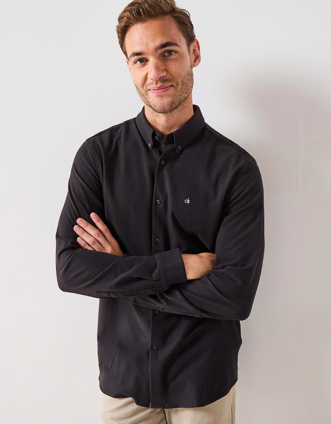 Pique Jersey Slim Long Sleeve Fit Shirt - Black, 2 of 1