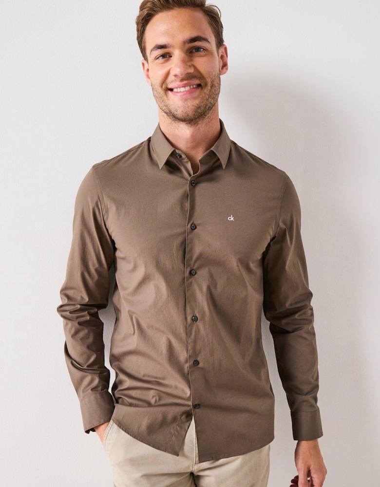Poplin Stretch Slim Fit Shirt - Dark Grey