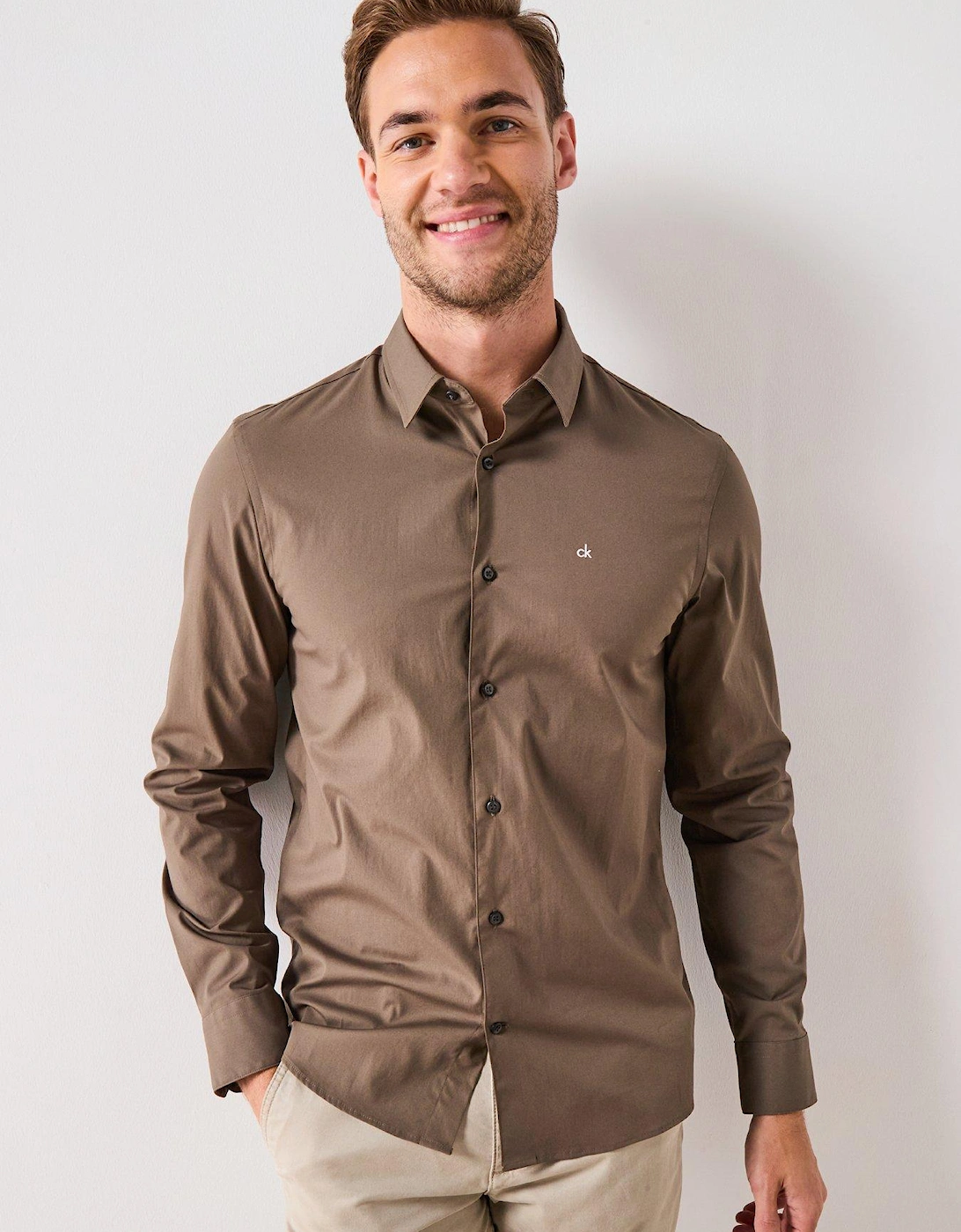 Poplin Stretch Slim Fit Shirt - Dark Grey, 2 of 1