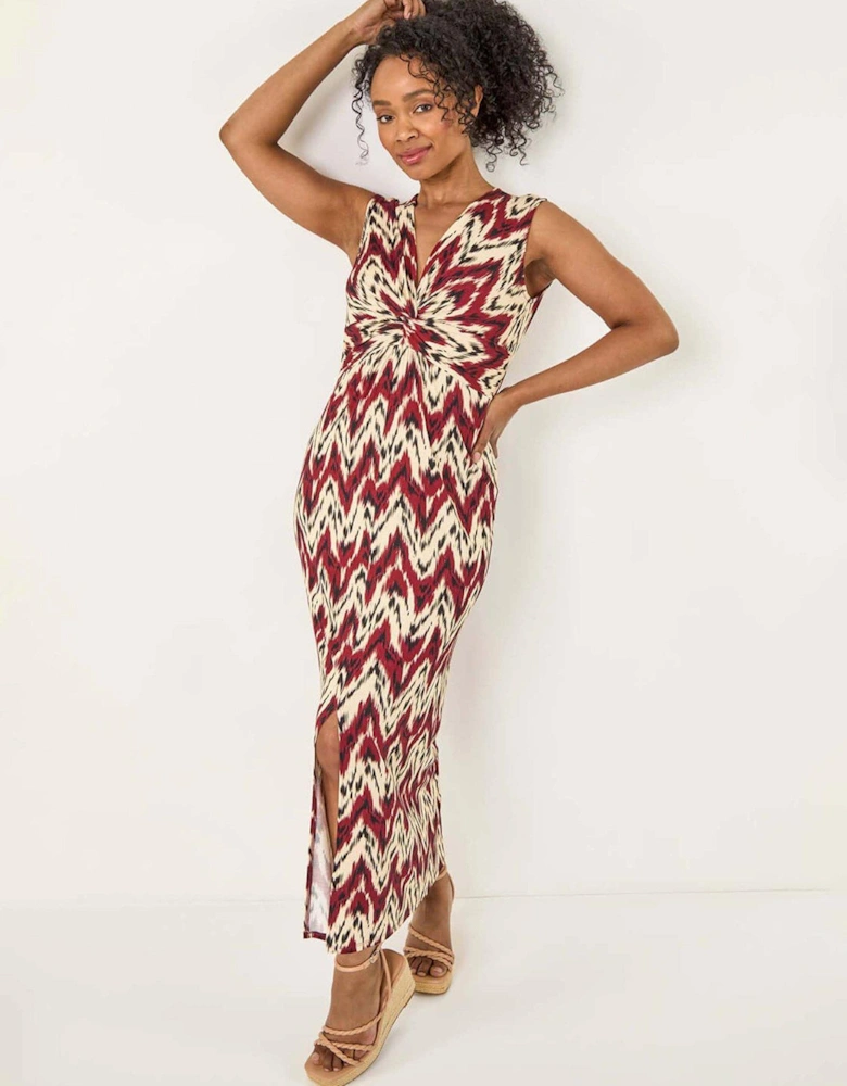 Petite Abstract Twist Front Maxi Dress - Rust