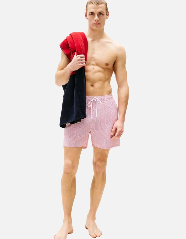 Original Stripe Mid Length Swim Shorts, Ithaca White/Medium Red