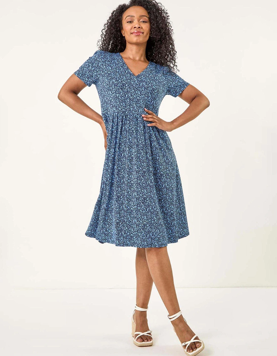 Petite Ditsy Floral Pocket Dress - Navy, 2 of 1