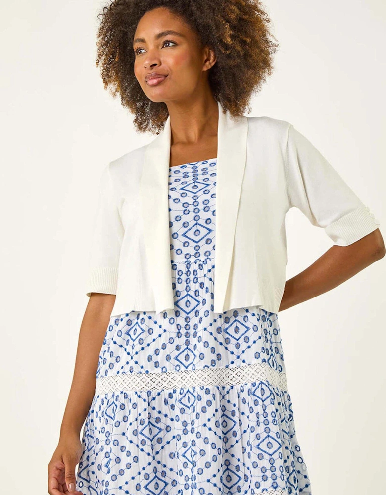 Button Cuff Knitted Shrug - Natural