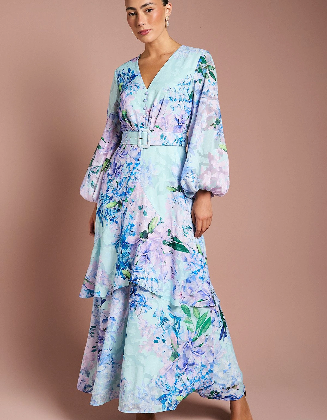 Long Sleeve Chiffon Midaxi Dress With Belt, 2 of 1