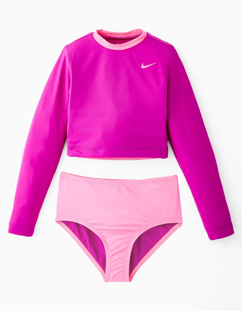 Girls Long Sleeve Crop Set - Pink