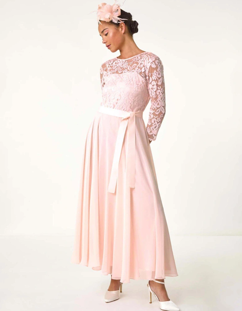 Petite Lace Tie Waist Maxi Dress - Light Pink