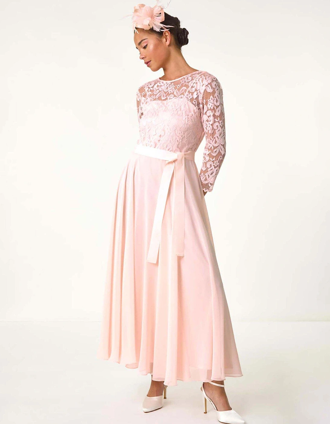 Petite Lace Tie Waist Maxi Dress - Light Pink, 2 of 1