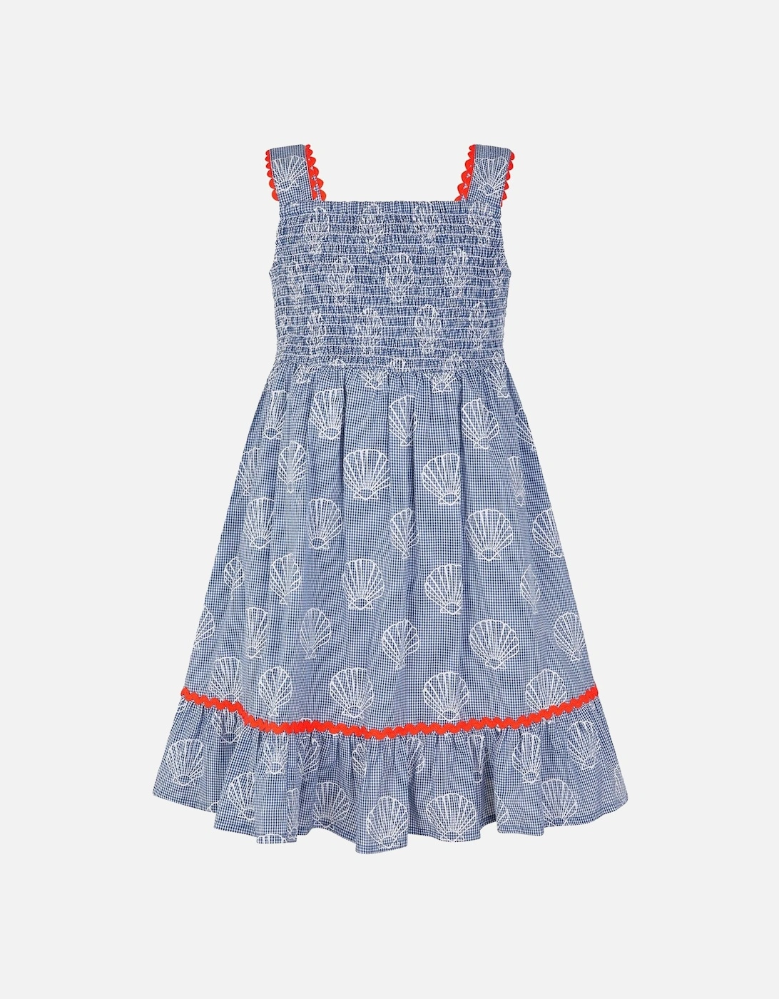 Girls Gingham Shell Printed Dress - Blue, 2 of 1