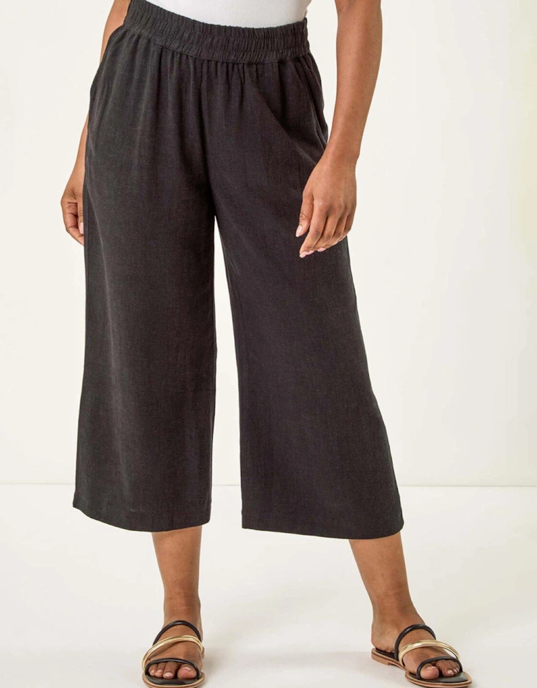 Petite Linen Mix Cropped Trouser - Black