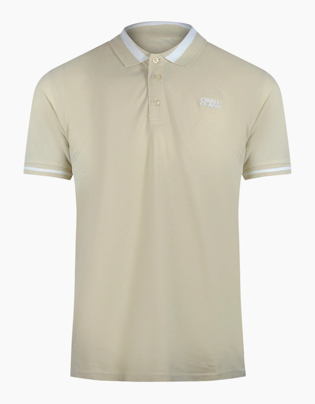 Men's Cavalli Class Bold Stripe Beige Sand Polo Shirt - Tan - Size: 42