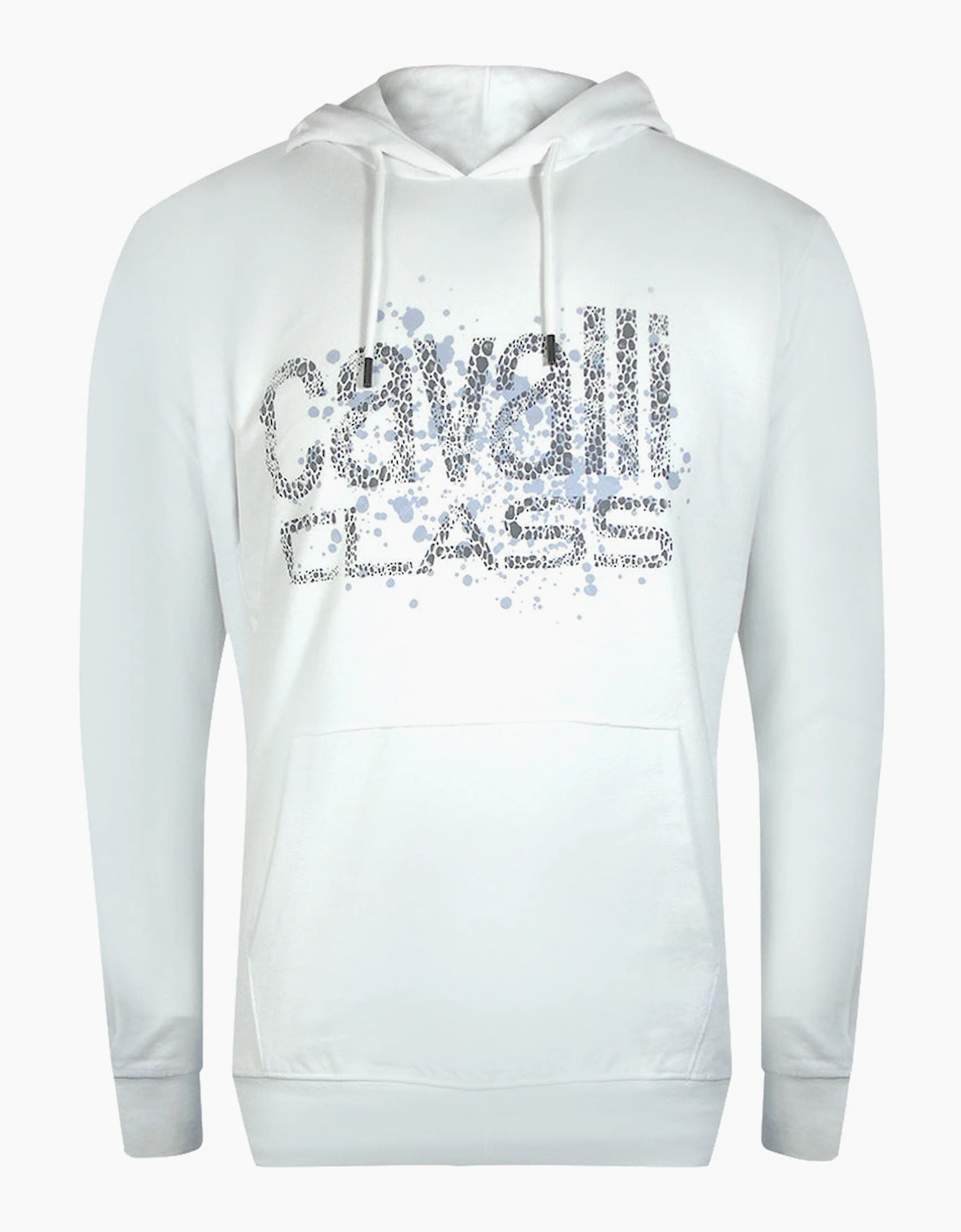 Roberto Cavalli Men's White/White Cavalli Class Cracked Sprayed Logo Off Hoodie - Size: 42