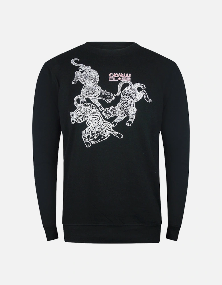 Cavalli Class Paisley Leopards Design Black Sweatshirt