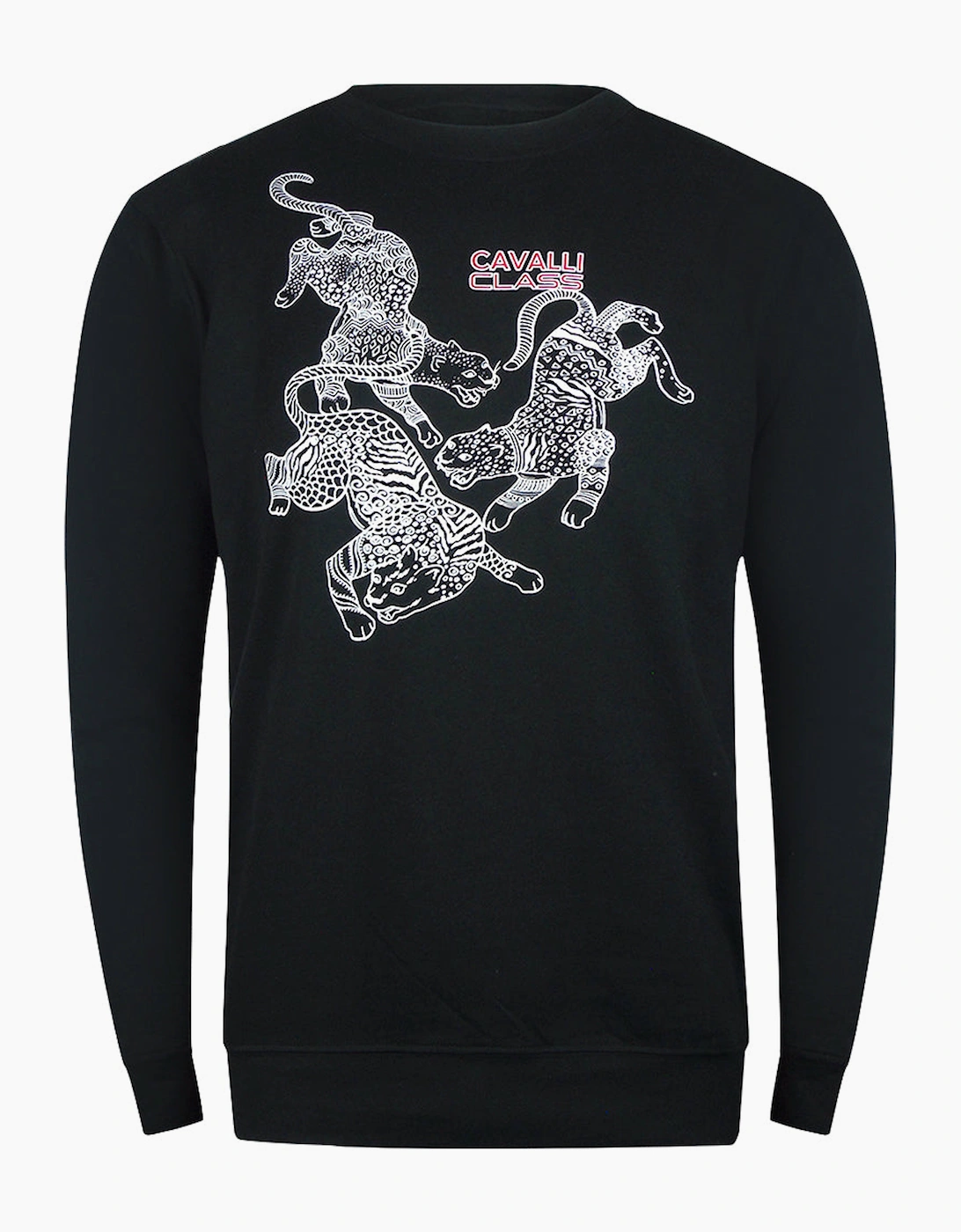 Roberto Cavalli Men's Black Cavalli Class Paisley Leopards Design Sweatshirt  Xl