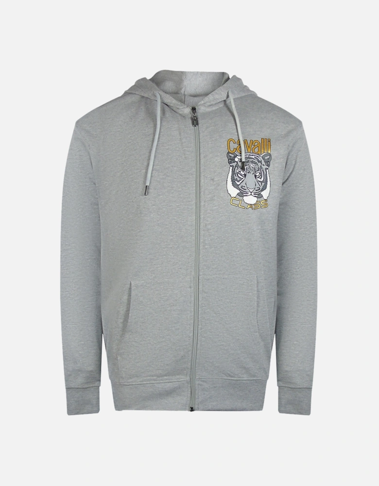 Cavalli Class Bold Tiger Graphic Logo Grey Zip-Up Hoodie