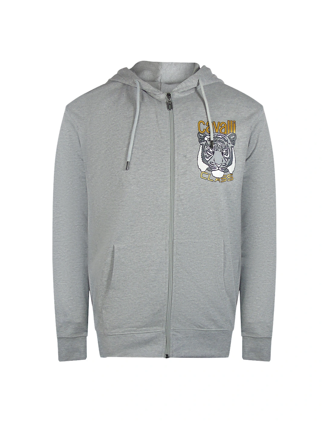 Men's Cavalli Class Bold Tiger Graphic Logo Grey Zip-Up Hoodie - Size: 42