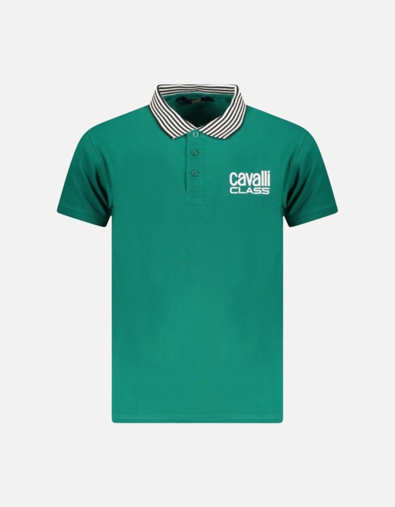 Cavalli Class Striped Collar Green Ottanio Polo Shirt