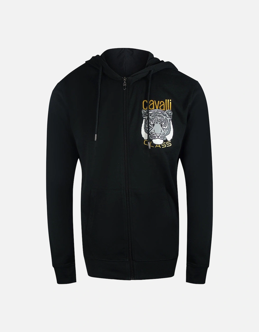 Cavalli Class Bold Tiger Graphic Logo Black Zip-Up Hoodie, 3 of 2