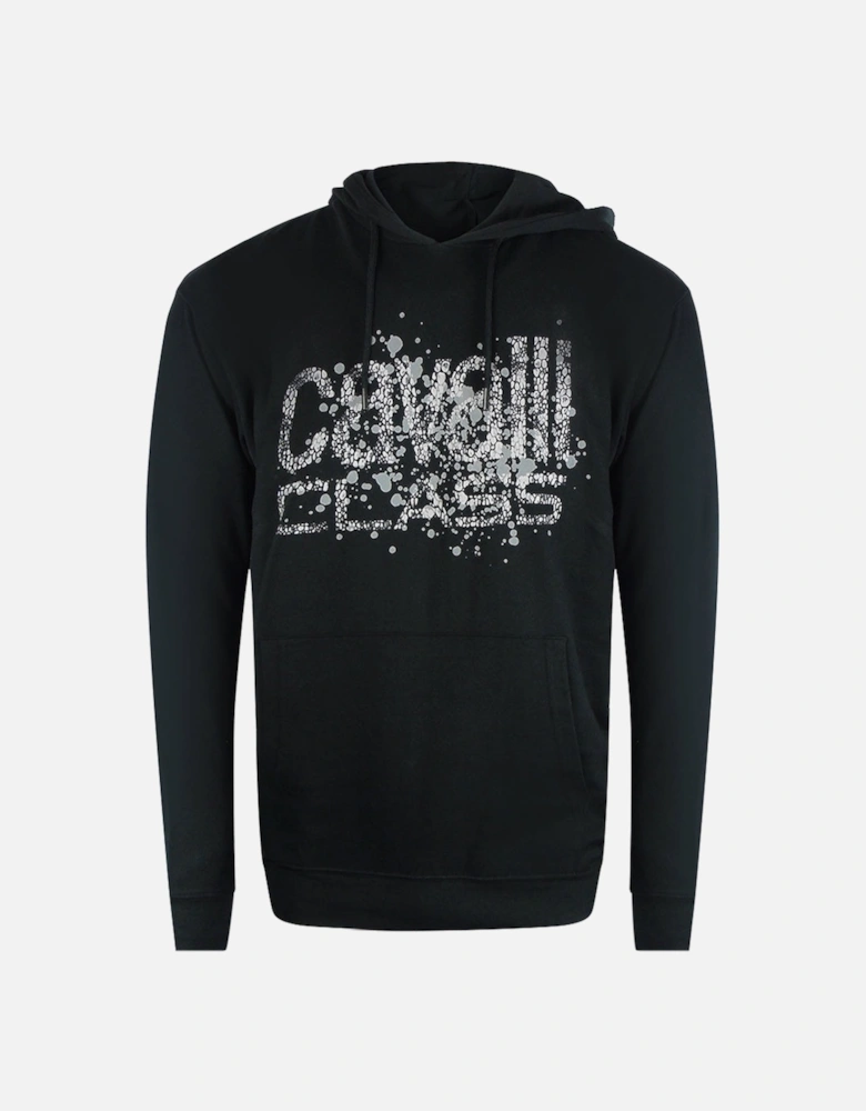 Cavalli Class Cracked Sprayed Logo Black Hoodie