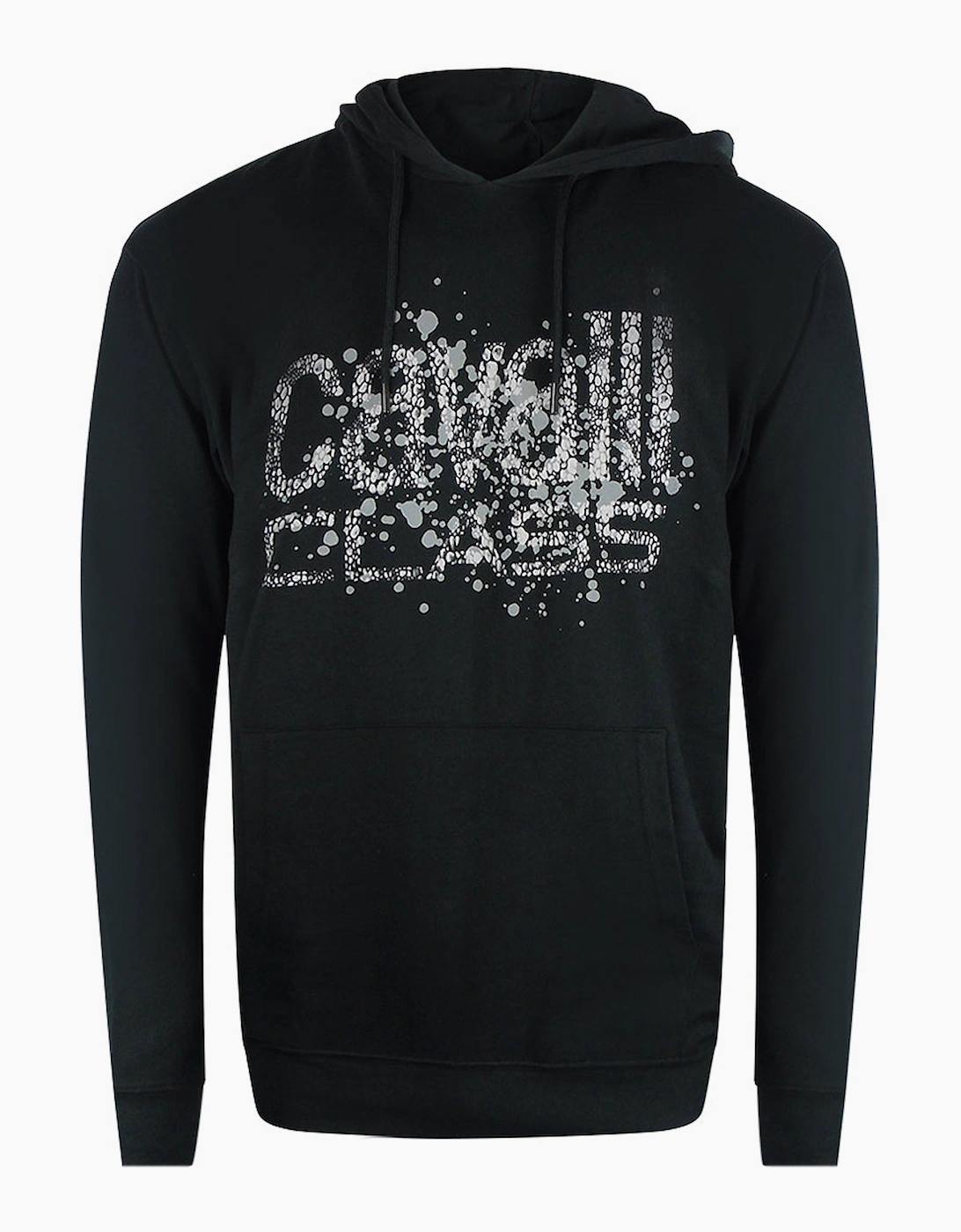 Roberto Cavalli Men's Black Cavalli Class Cracked Sprayed Logo Hoodie - Size: 42
