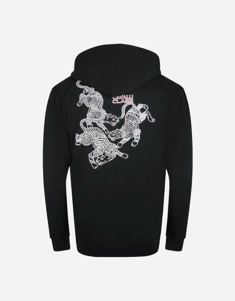Cavalli Class Traditional Style Leopard Design Black Zip-Up Hoodie