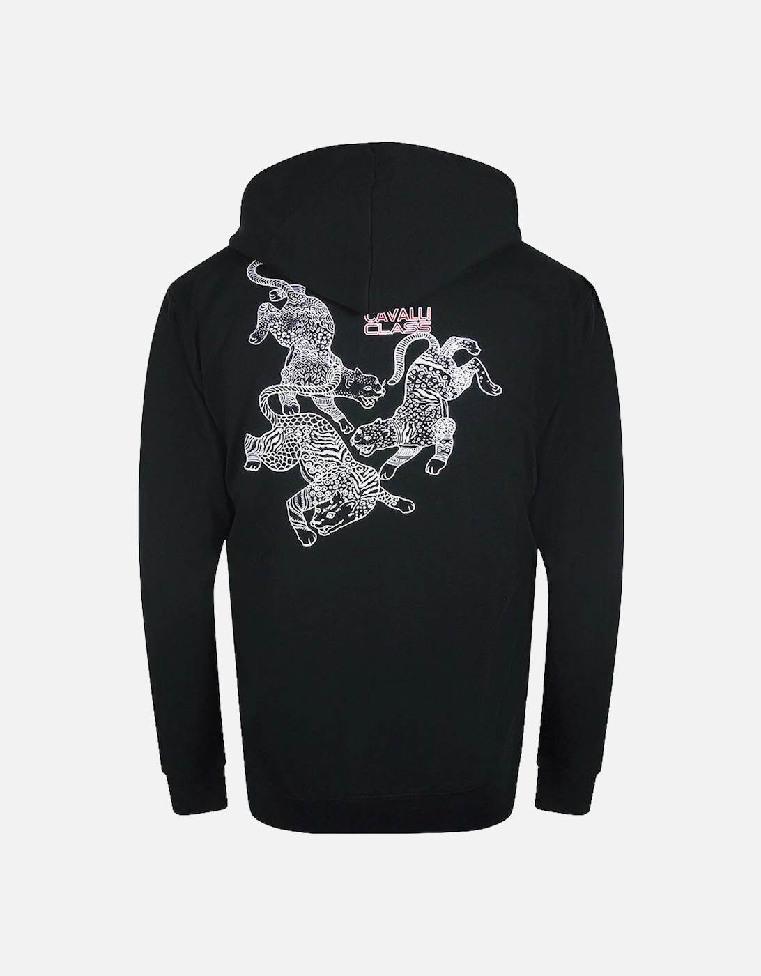 Cavalli Class Traditional Style Leopard Design Black Zip-Up Hoodie